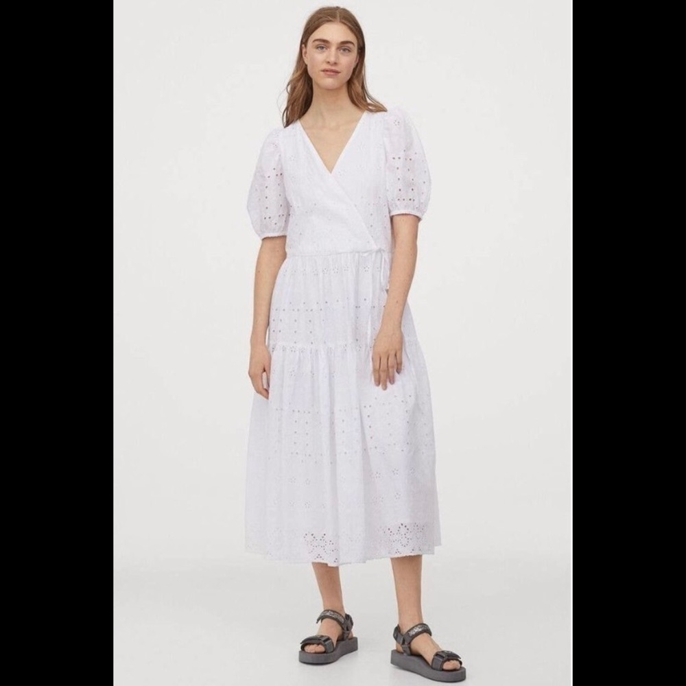 H&M Embroidered Eyelet Cotton White Dress Size Small